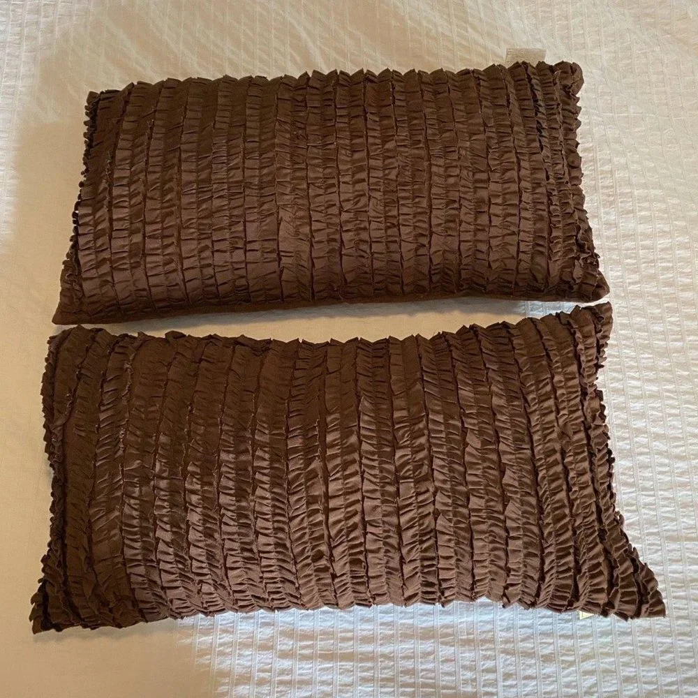NWT! Set of Two Decorative Ruffle Pillows in Brown